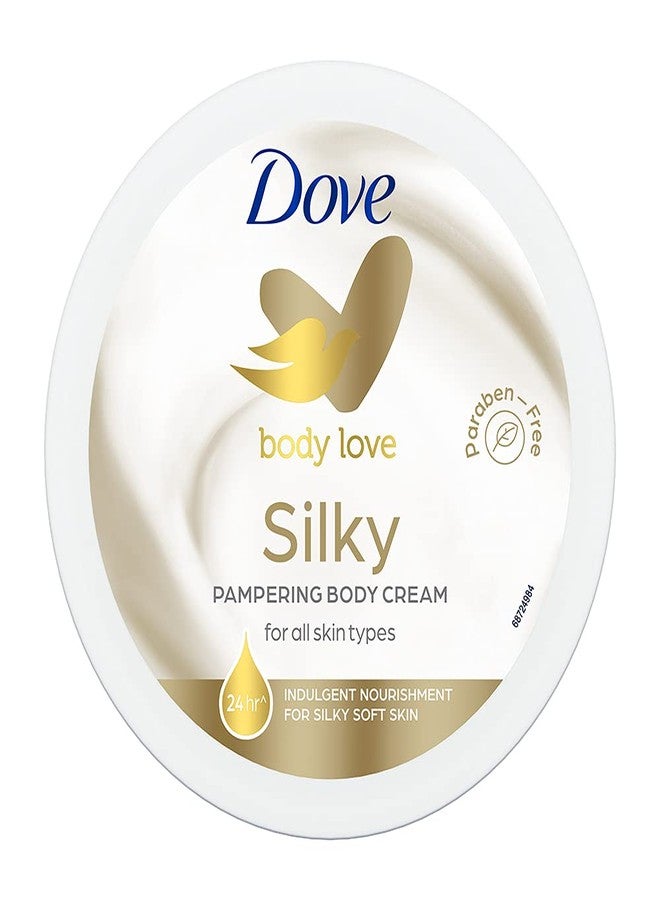 Dove Body Love Silky Pampering Body Cream For All Skin Types Paraben Free, 24hrs Moisturisation With Plant based Moisturiser Silky Soft Skin 300g - Image 1