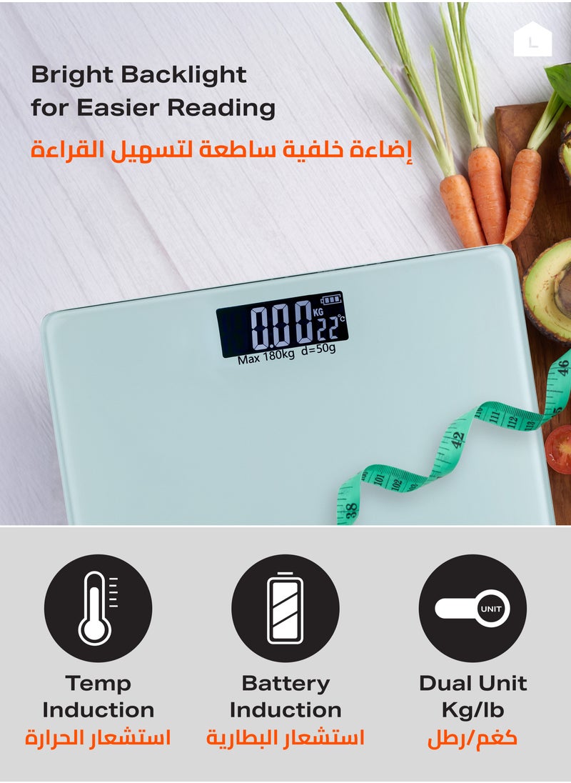 لوازم ميزان جسم - أبيض - ميزان رقمي لقياس الوزن بدقة عالية مع شاشة LCD، سعة 180 كجم/400 رطل، تصميم مقاوم للانزلاق - مناسب للاستخدام في المنزل، الحمام، وأماكن اللياقة.  - Image 4