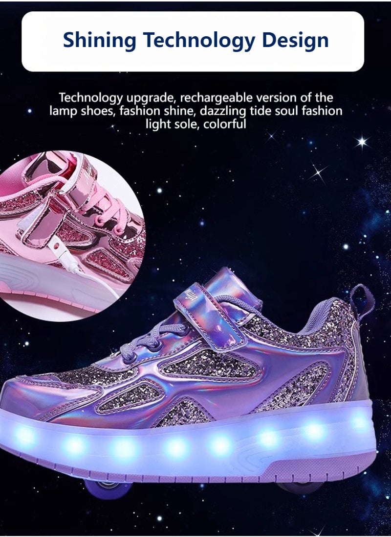 ETG - Unisex Kids Roller Skates Shoes USB Charging, Girls Boys LED Roller Skate Shoes with Double Wheels Retractable Technical Skateboarding - Image 1