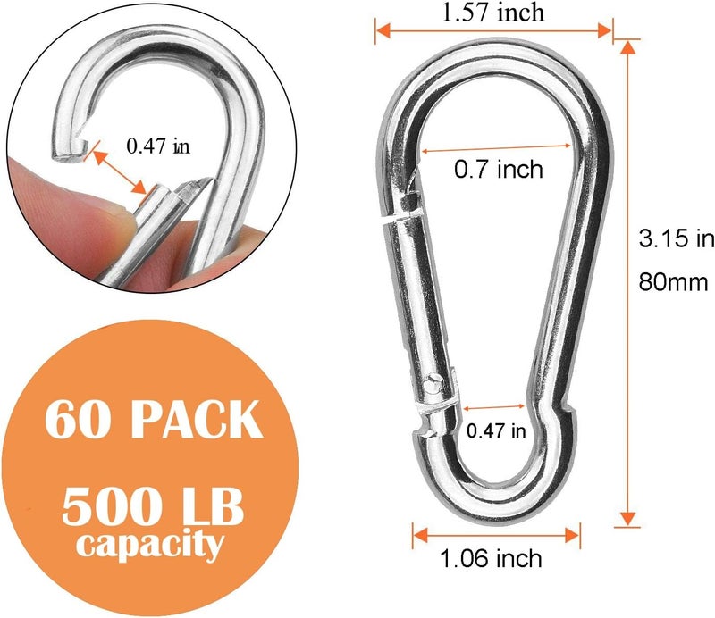 APACALI Spring Snap Hooks M5 M6 M8 M10 Carabiner Heavy Duty Carabiner Clips Galvanized Steel Quick Links Caribiniers Hammocks Hooks for Camping Hiking Outdoor Swing Pet Leash Gym - Image 2