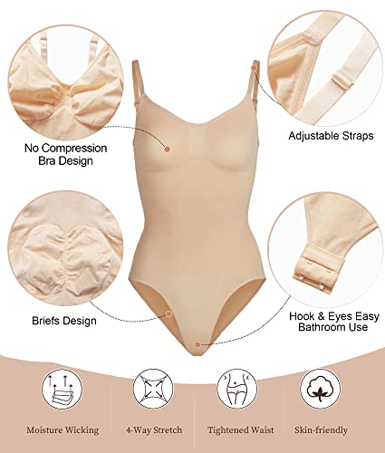 SHAPERX Women's Shapewear Bodysuit Tummy Control Body Shaper Seamless Sculpting Snatched Waist Body Suit，SZ5213-Beige-XXS/XS - Image 4