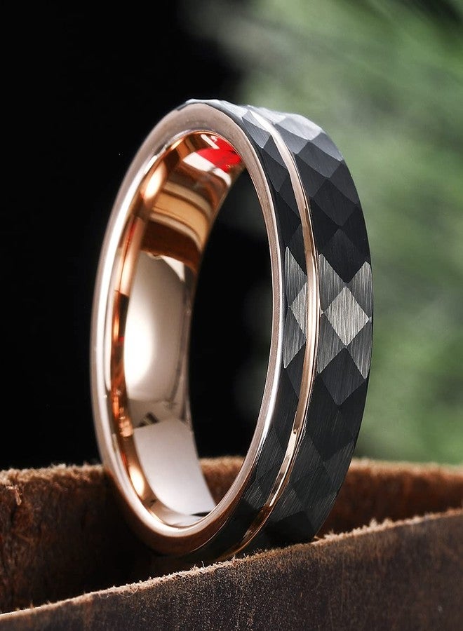 King Will Hammer 8MM Men's Tungsten Ring Black Faceted Finish Tungsten Carbide Wedding Band Stripe Two Tone Rose Gold Plating Groove 11 - Image 3