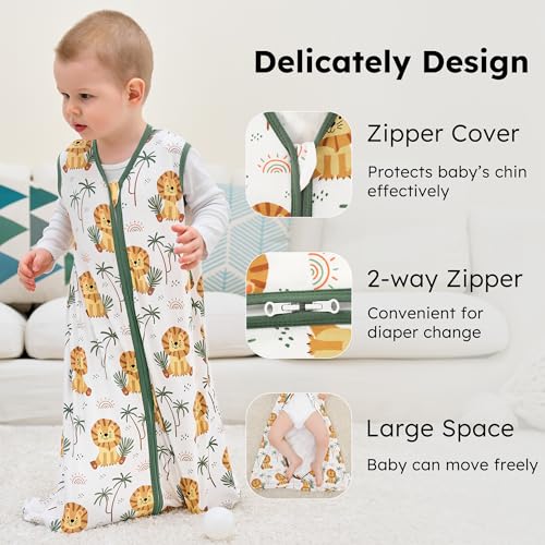 FIEMOL Baby Sleep Sack 612 months 100 Cotton Sleeping Sack for Newborn and Infant 3 Pack Baby Wearable Blanket 05 Tog Lightweight Double Zipper Sleep Bag Medium Brown Green Lion - Image 3