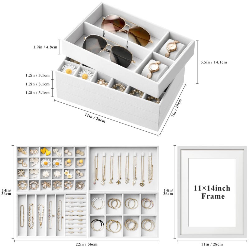 pickpiff Velvet Jewelry Drawer Organizer Trays â€“ Large White Stackable Jewelry Storage Inserts Set, 4-Layer Jewelry Tray Set for Earrings, Rings, Necklaces, Bracelets with Removable Dividers for Dresser,Vanity - Image 2
