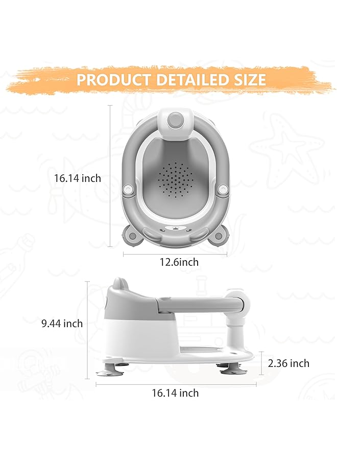 Paporich Baby Bath Seat For Babies 6 Months & Up Non Slip Toddler Bath Seats For Babies Sitting Up Safe Infant & Newborn Bathtub Chair With 4 Suction Cups & Soft Cushion For Shower Gray - Image 2
