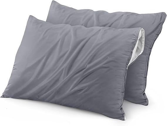 MINK HAVEN Waterproof & Dustproof Cotton Terry Pillow Protectors - Standard Size, Breathable & Soft Pillow Cover, Zippered Enclosure, Hypoallergenic (Grey, 18x28 Inches, Pack of 2) - Image 1