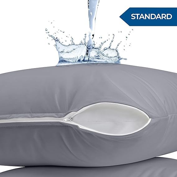 MINK HAVEN Waterproof & Dustproof Cotton Terry Pillow Protectors - Standard Size, Breathable & Soft Pillow Cover, Zippered Enclosure, Hypoallergenic (Grey, 18x28 Inches, Pack of 2) - Image 2