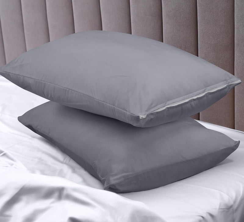 MINK HAVEN Waterproof & Dustproof Cotton Terry Pillow Protectors - Standard Size, Breathable & Soft Pillow Cover, Zippered Enclosure, Hypoallergenic (Grey, 18x28 Inches, Pack of 2) - Image 3