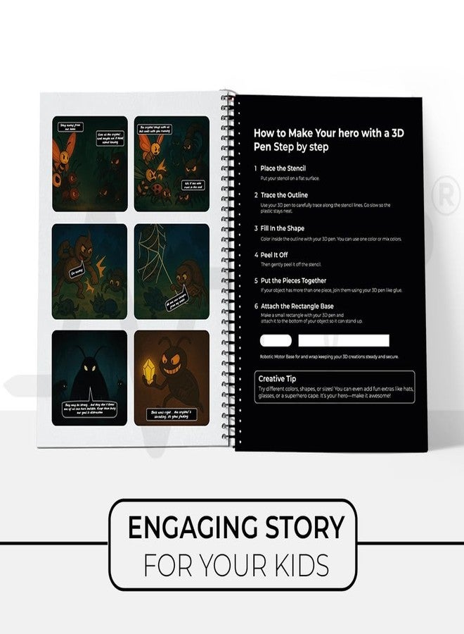 Nfil3D 3D Pen Printing Drawing Book | 20 Pages of Stencil with Reusable Colorful 11Patterns Creature Stencil with Story |Thick Paper Template for 3D Pen Drawing Book for Kids - Image 3
