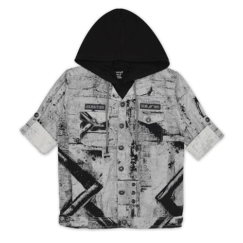 CAVIO Boys Grey Printed Jacket with Hooded T-Shirt - Image 3