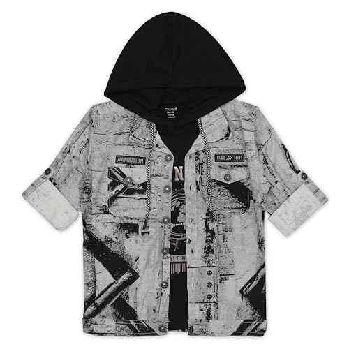 CAVIO Boys Grey Printed Jacket with Hooded T-Shirt - Image 1