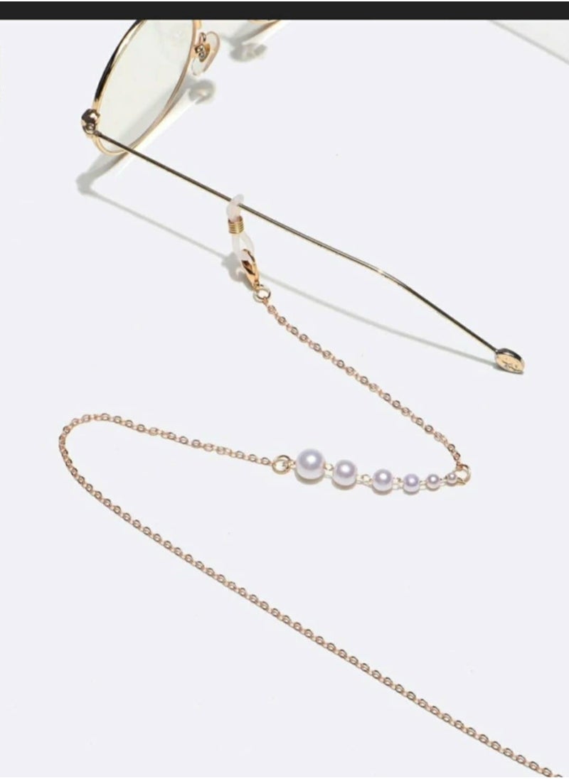 RA accessories Women Eyeglasses Golden Metal Chain With Pearls Also Use As Necklace  - Image 1