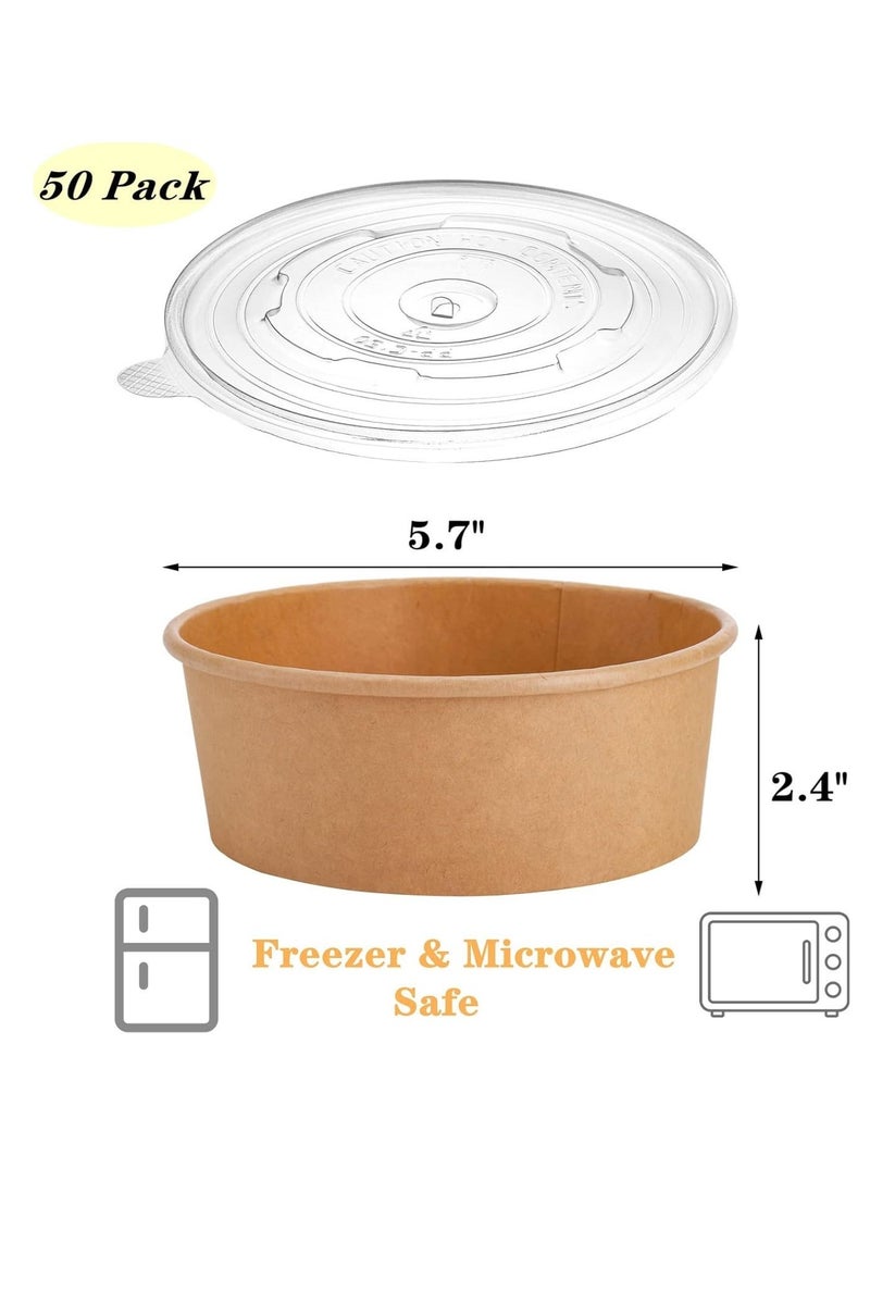 KOOKNA 50 Pack Disposable Food Containers with Lids, Kraft Paper Takeaway Salad Bowls, 750ml Round Food Containers for Meals and Catering, Leak-Resistant Paper Bowls for Restaurants and Home - Image 3