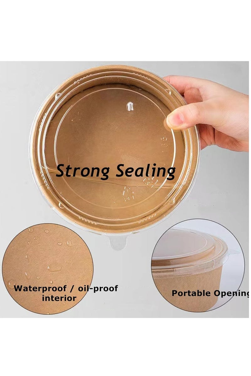 KOOKNA 50 Pack Disposable Food Containers with Lids, Kraft Paper Takeaway Salad Bowls, 750ml Round Food Containers for Meals and Catering, Leak-Resistant Paper Bowls for Restaurants and Home - Image 4