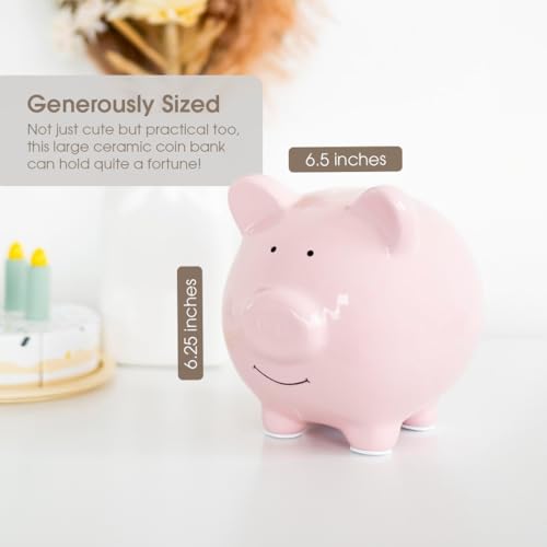 Pearhead Large Ceramic Piggy Bank, Ideal for Boys and Girls, Kids Money and Coin Bank, Perfect Baby Boy Nursery Décor, Great Gift and Newborn Keepsake, Light Pink - Image 2