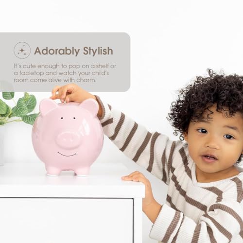 Pearhead Large Ceramic Piggy Bank, Ideal for Boys and Girls, Kids Money and Coin Bank, Perfect Baby Boy Nursery Décor, Great Gift and Newborn Keepsake, Light Pink - Image 4