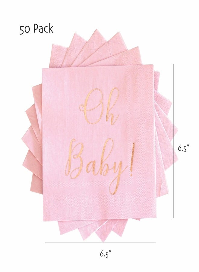 Partay Shenanigans Baby Shower Napkins - 50 Pack Disposable Paper Luncheon Cocktail Napkins with Foil "Oh Baby!" Folded 6.5"x6.5" for Girl Baby Shower Party (Pink with Rose Gold) - Image 2
