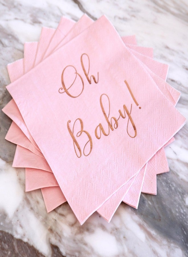 Partay Shenanigans Baby Shower Napkins - 50 Pack Disposable Paper Luncheon Cocktail Napkins with Foil "Oh Baby!" Folded 6.5"x6.5" for Girl Baby Shower Party (Pink with Rose Gold) - Image 4