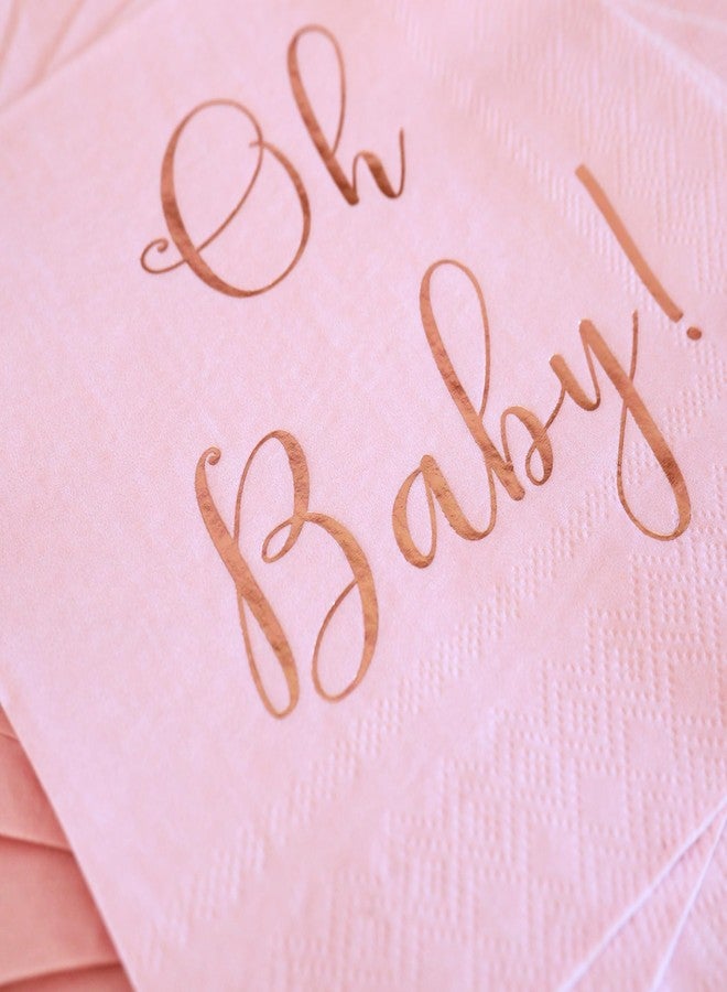 Partay Shenanigans Baby Shower Napkins - 50 Pack Disposable Paper Luncheon Cocktail Napkins with Foil "Oh Baby!" Folded 6.5"x6.5" for Girl Baby Shower Party (Pink with Rose Gold) - Image 3