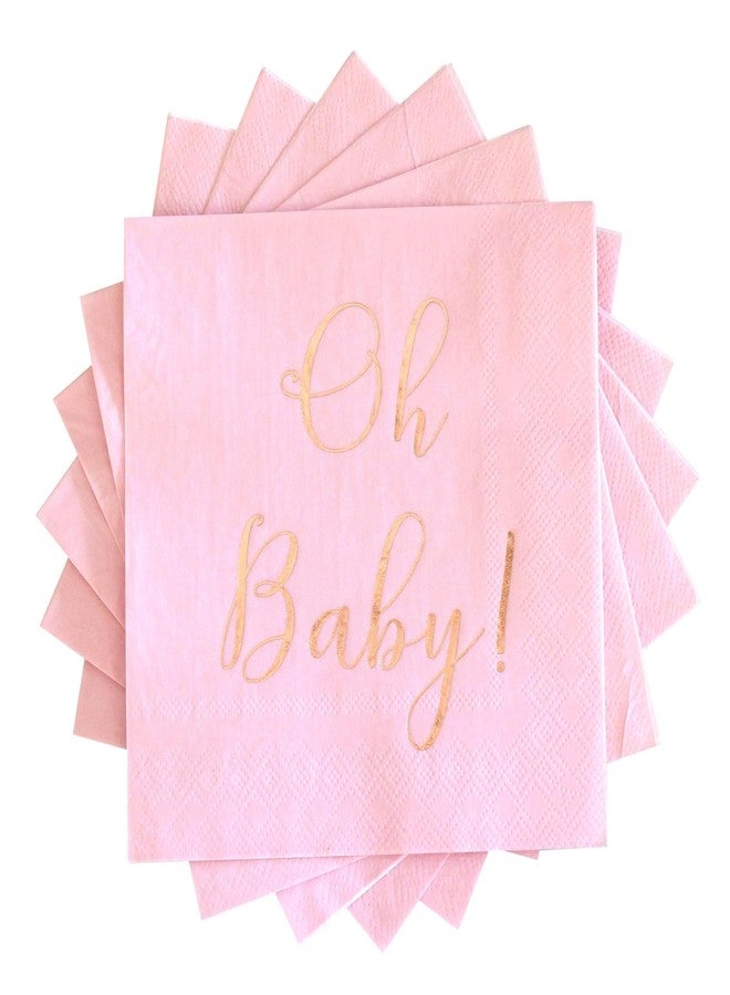 Partay Shenanigans Baby Shower Napkins - 50 Pack Disposable Paper Luncheon Cocktail Napkins with Foil "Oh Baby!" Folded 6.5"x6.5" for Girl Baby Shower Party (Pink with Rose Gold) - Image 1