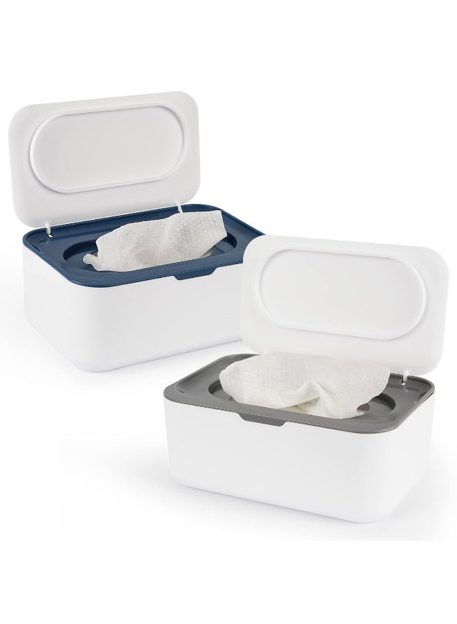Flenpptly 2 Pack Baby Wipes Dispenser, Wipes Case Baby Wipe Holder Keeps Wipes Fresh, Non-Slip, Easy Open & Close (Grey and Blue) - Image 1