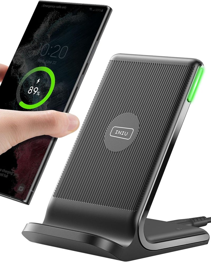 INIU Wireless Charger, 15W Fast Wireless Charging Stand with Adaptive Light for iPhone 17 16 15 14 13 12 Pro Max Samsung Galaxy S25 S24 S23 Ultra S21 S20 Note 10 (No AC Adapter) - Image 1