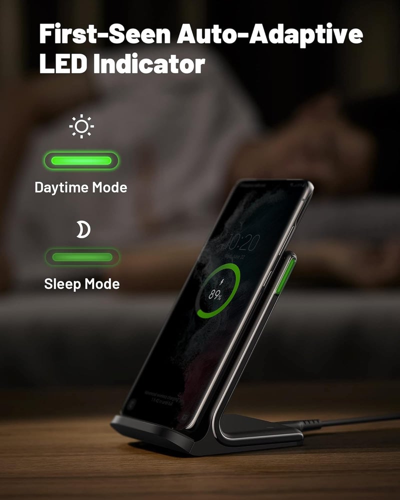 INIU Wireless Charger, 15W Fast Wireless Charging Stand with Adaptive Light for iPhone 17 16 15 14 13 12 Pro Max Samsung Galaxy S25 S24 S23 Ultra S21 S20 Note 10 (No AC Adapter) - Image 3
