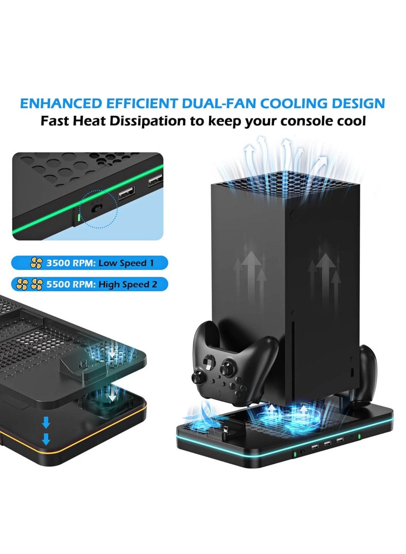 SYOSI Cooling Stand Compatible with Xbox Series S, Dual Purpose Cooling Fan with 2 X 1100 mAh Handle Rechargeable Battery Station & 3 USB Ports, Dual Controller Cooler System Dock for Xbox Series X/S - Image 2