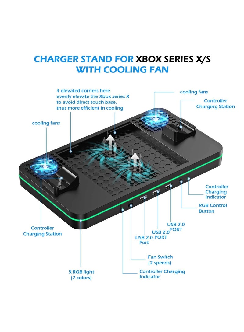 SYOSI Cooling Stand Compatible with Xbox Series S, Dual Purpose Cooling Fan with 2 X 1100 mAh Handle Rechargeable Battery Station & 3 USB Ports, Dual Controller Cooler System Dock for Xbox Series X/S - Image 5