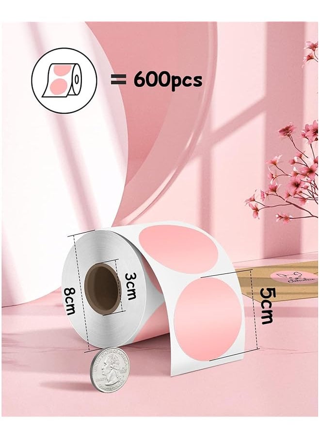 X spring Round Direct Thermal Labels 600 Labels Pink Circle Thermal Sticker Labels Self Adhesive Round Direct Thermal Labels 5Cm Multi Purpose Roll Sticker Labels For Diy Logo Design Qr Code  - Image 3