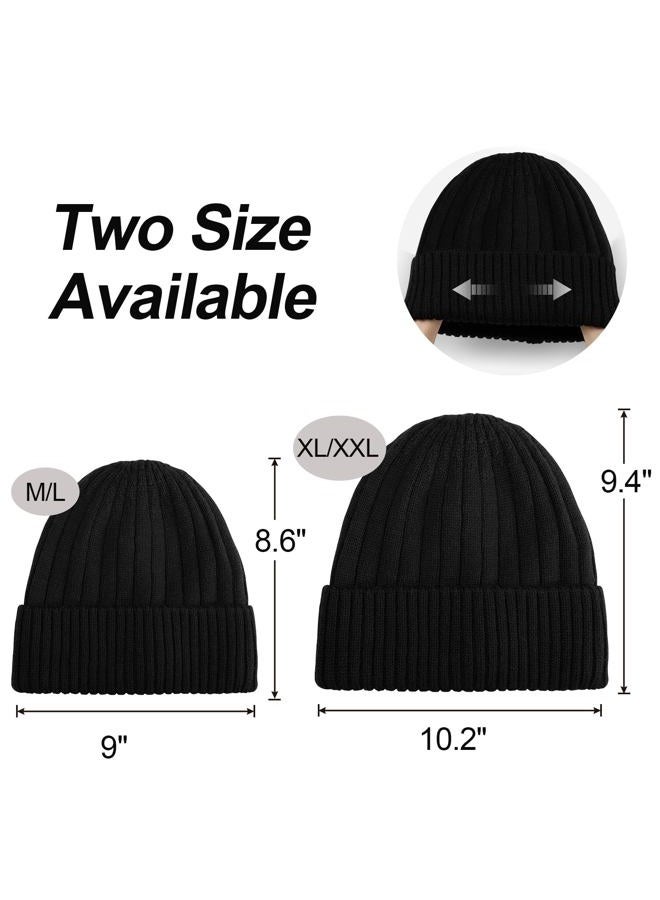 LUCKYBUNNY M/L/XL/XXL Wool Cuff Beanie for Men Women, Fleece Lined Warm Winter Hats Knit Skull Cap for Big Head, Black, XL-XXL - Image 5