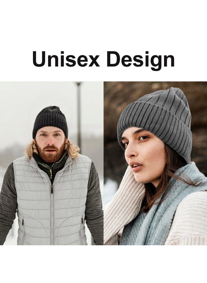 LUCKYBUNNY M/L/XL/XXL Wool Cuff Beanie for Men Women, Fleece Lined Warm Winter Hats Knit Skull Cap for Big Head, Black, XL-XXL - Image 4