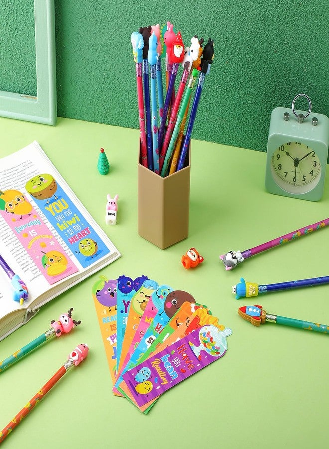 Teling 80 Pcs Scented Bookmarks and Smelly Pencils with Cute Toppers Set Fun Pencils Fruit Food Theme Scratch and Sniff Bookmarks Cartoon Pen Toppers Study Supplies(Adorable Style) - Image 5