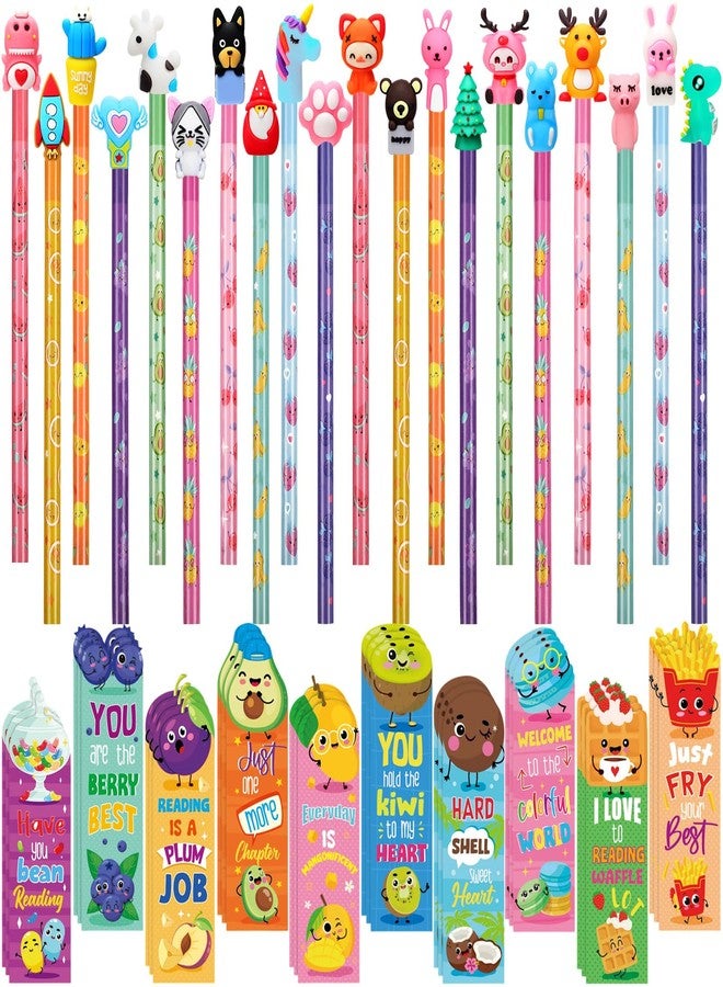Teling 80 Pcs Scented Bookmarks and Smelly Pencils with Cute Toppers Set Fun Pencils Fruit Food Theme Scratch and Sniff Bookmarks Cartoon Pen Toppers Study Supplies(Adorable Style) - Image 1