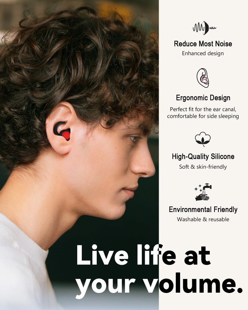 SUPCEAT Ear Plugs for Sleeping - Noise Reduction Soft Silicone Earplugs, 2 Pairs Reusable Hearing Protection Earplugs for Noise Sensitivity, Sleep,Snore,Travel,Sound Reduction Noise Cancelling - Black - Image 3