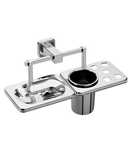HANDY Heavy Duty Stainless Steel Bathroom Shop Dish Holder with Toothbrush Holder Wall Mounted Silver - Image 1