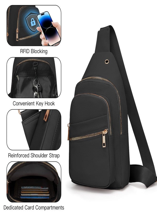Aganmi Small RFID Waterproof Travel Crossbody Sling Bags for Women Men, Black Hands Free Lightweight Sling Backpack Chest Bag Daypack for Outdoors Hiking Traveling Fitness Daily Commuting Shopping - Image 2