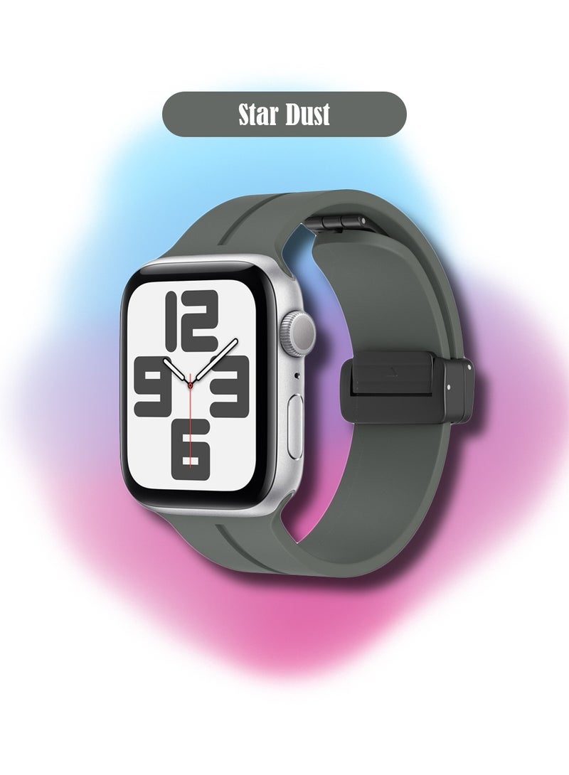 Soft Silicone Sport Watch Band with Magnetic Buckle Fits Apple Watch Ultra 2/Ultra Series 9/8/SE 2nd Gen/7/SE/6/5/4/3/2/1 Compatible with 42/44/45/49mm Case Sizes Also Compatible with Series 10 with 46mm Case Size  - Image 1