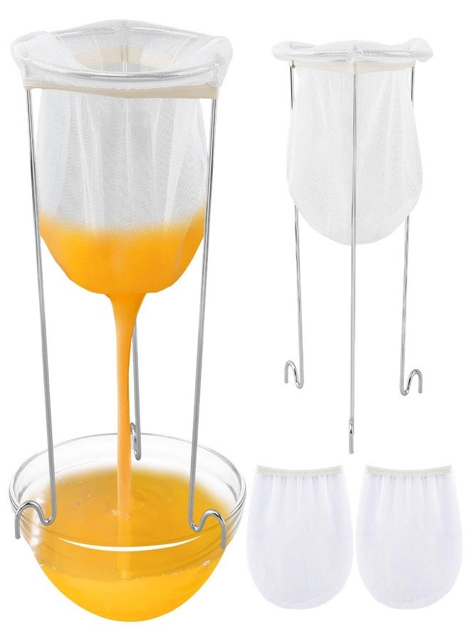 YOSINXU Jelly Strainer Stand with 3 Reusable Strainer Bags, Stable Stainless Steel Sieve Stand Reusable Food Jelly Filter Bags for Straining Juice Yogurt Cheese Broth Nut Milk - Image 1