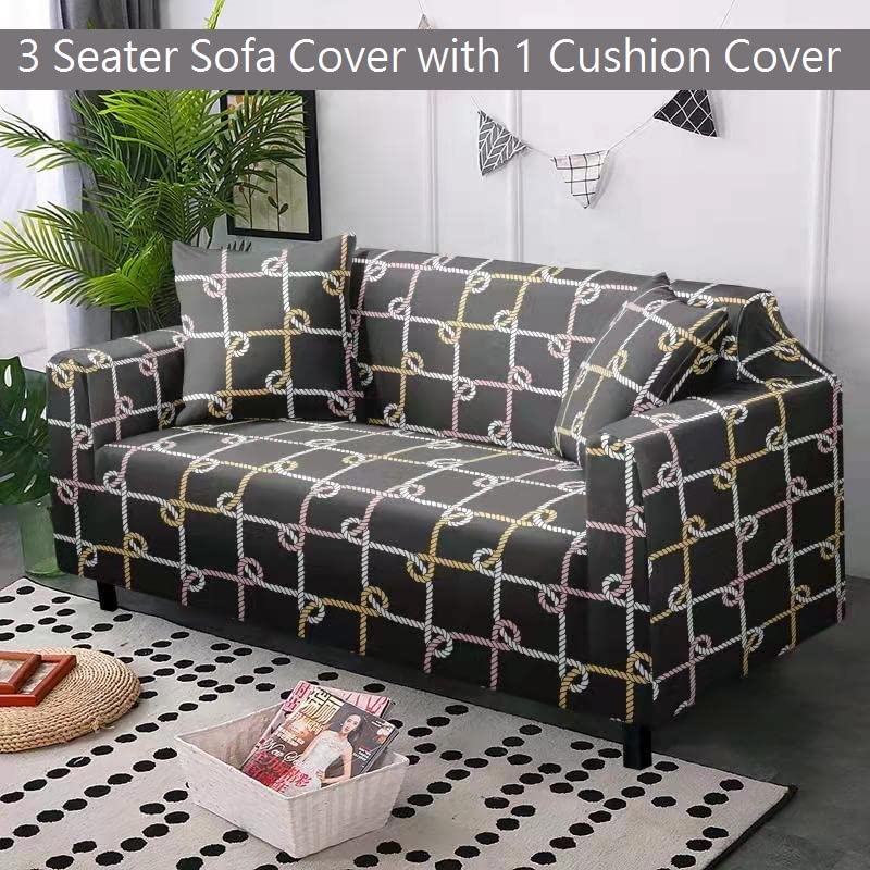 Lukzer 3 Seater180cm230cm Knotted Design Elastic Universal Stretchable Sofa Cover with 2 Free Cushion Cover - Image 2