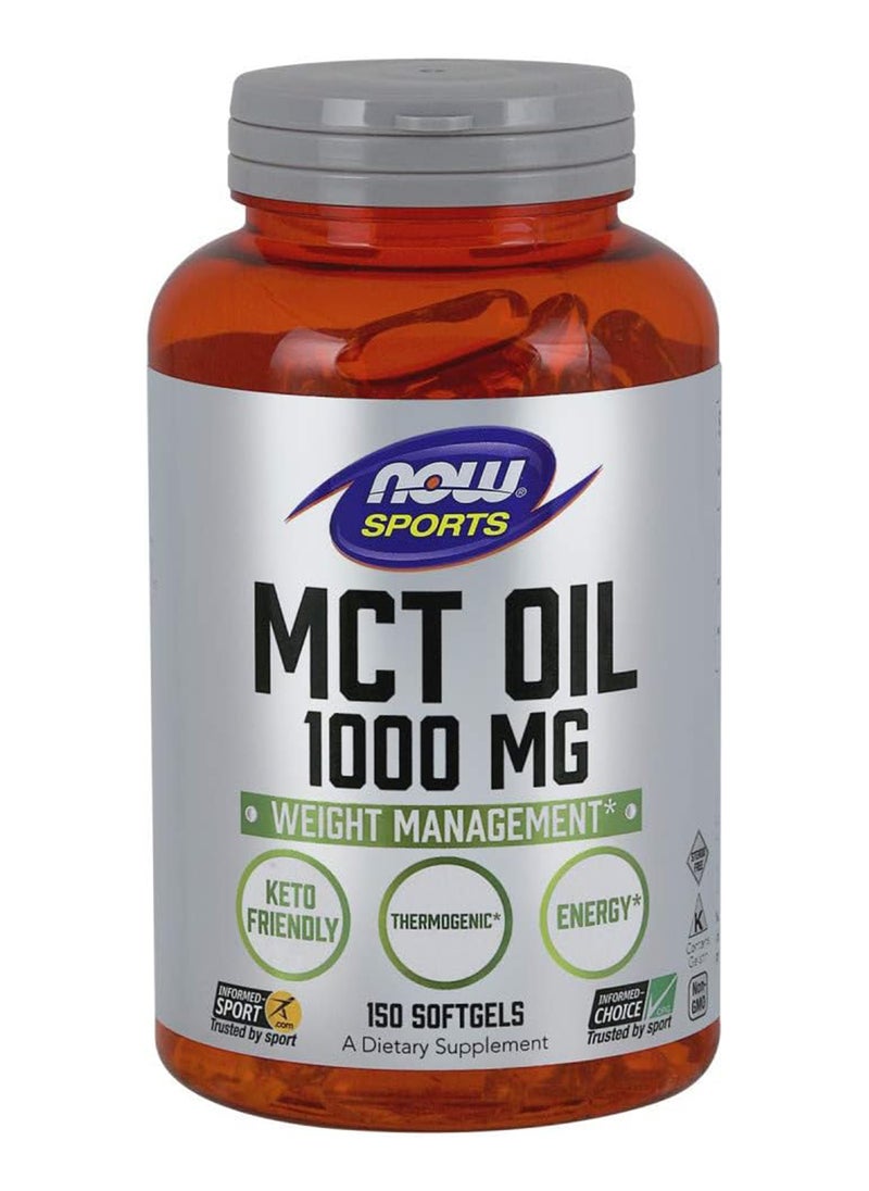 now Sports Nutrition, MCT (Medium-chain triglycerides) Oil 1,000 mg, Weight Management, 150 Softgels  - Image 1