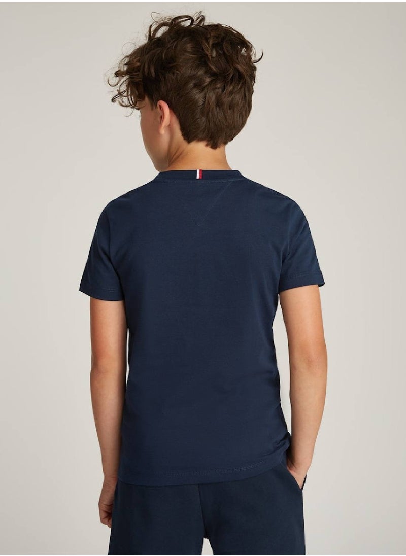 TOMMY HILFIGER Boys Monotype 1985 Regular T-shirt - Cotton, Blue  - Image 2
