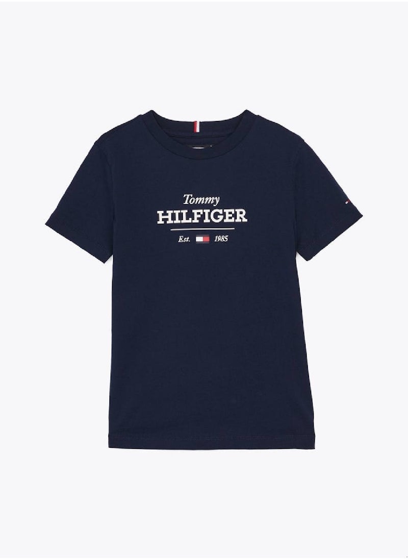 TOMMY HILFIGER Boys Monotype 1985 Regular T-shirt - Cotton, Blue  - Image 4
