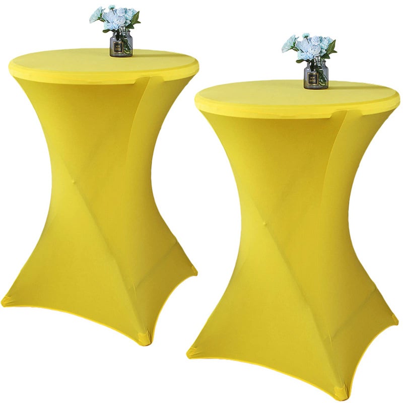 Fhberni 2 Pack 24x43 Inch Yellow Cocktail Tablecloth Spandex Round Fitted Table Cover for Wedding Banquet Event Party