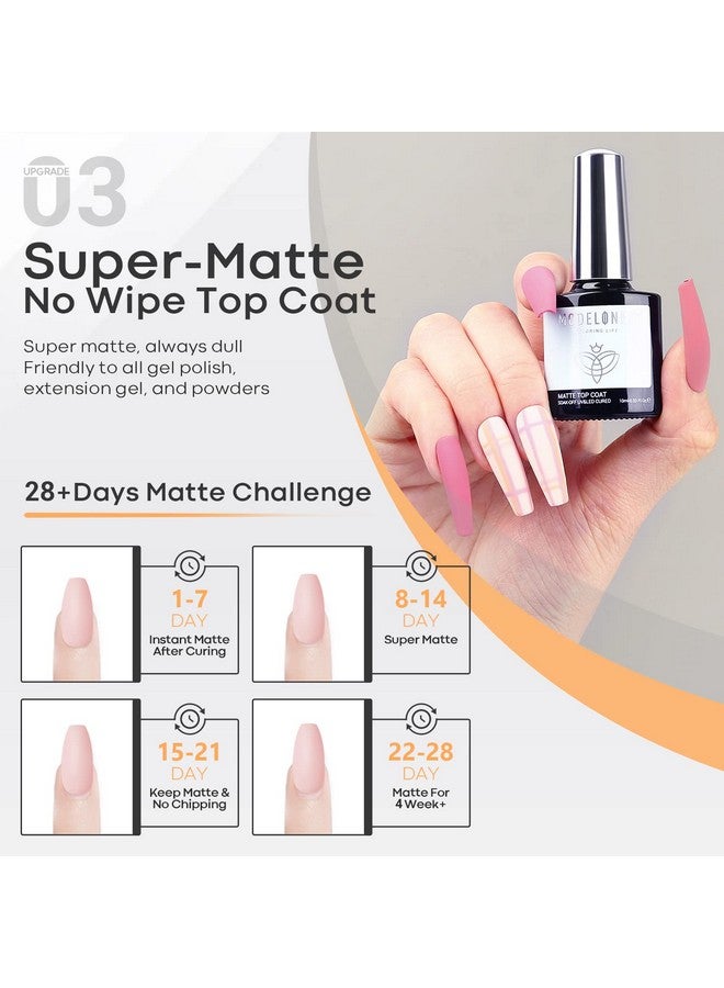 modelones Gel Top Coat Base Coat For Gel Nail Polish, 3Pcs 10Ml No Wipe Matte & Shiny Top Coat, Long Lasting High Gloss And Matte Effects Diy At Home  - Image 5