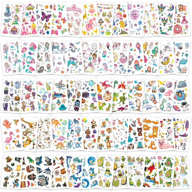 Zhtulck Tattoos for Kids, 600+ Mixed Styles Temporary Tattoos Set Girls and Boys, Waterproof Cartoon Fake Tattoo Stickers Set for Kids Party Bags Birthday Present Favors Supplies (60 sheets) - Image 1