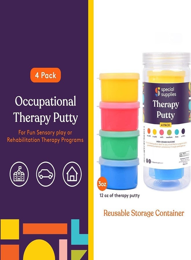 Special Supplies Therapy Putty for Teens and Adults - Resistive Hand Exercise Stress Relief Therapy Putty Kit, Set of 4 Strengths, Three Ounces of Each Putty (Primary Colors) - Image 3