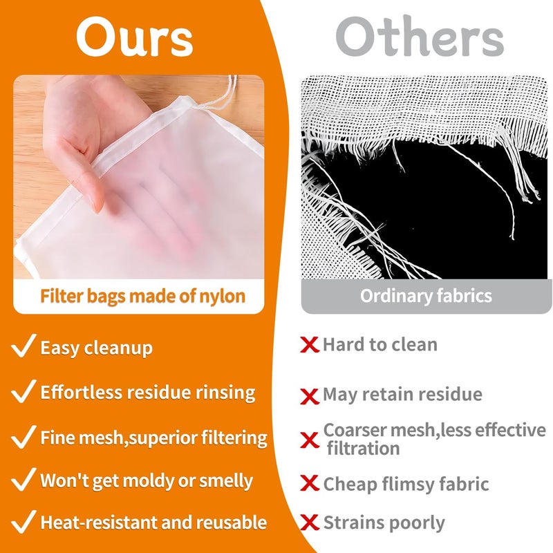 Guokoo 6PCS Cheese Cloth Bag for Straining, 200-Mesh 12 x 8 Inches Nylon Nut Milk Bag, Reusable Food Grade Juicing Bags for Straining Fruit Juice, Yogurt, Nut Milk, Coffee & Cheese - Kitchen Goodies - Image 4