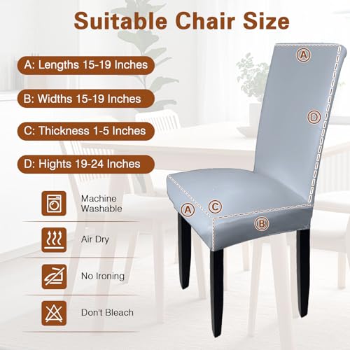 WUSOUPU Gray Leather Chair Covers for Dining Chairs Set of 4, Faux Leather Dining Chair Covers Removable Wipeable Parson Chair Covers Leather, Stretch Waterproof Chair Seat Covers for Dining Chairs - Image 5