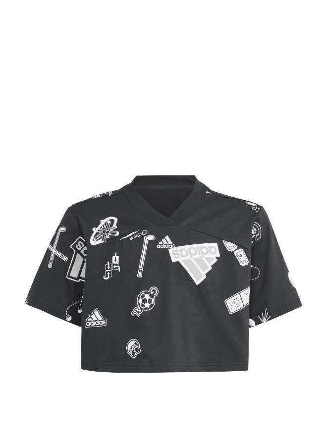 Adidas Jg Bluv Cr T Black Training T-Shirts 7-8Y - Image 1